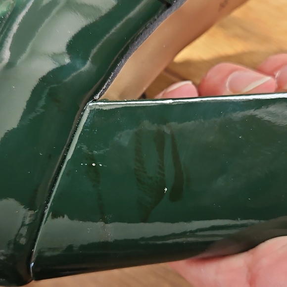 Green Patent Leather Ankle Boots Size 38 Block Heel Made In Spain - Picture 6 of 7